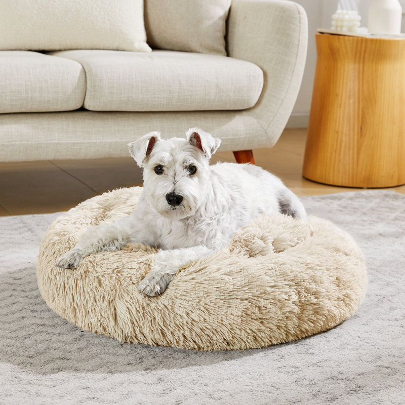 Lit douillet en fausse fourrure, 21" H x 21" W x 8" D, Beige