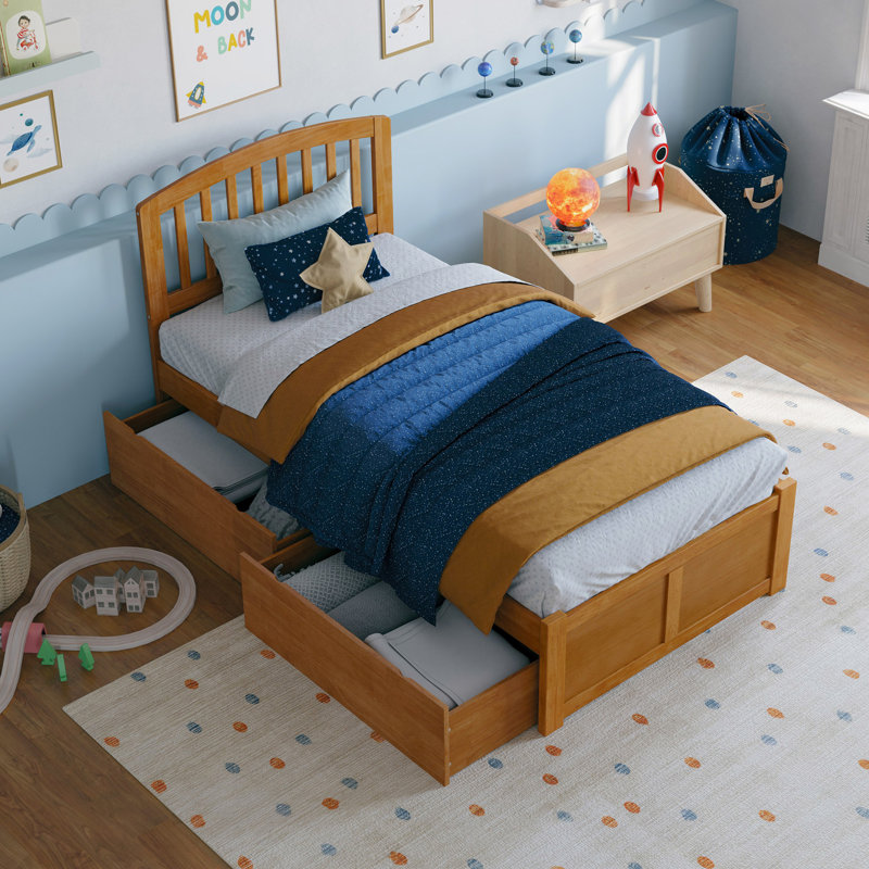 Lit plateforme en bois massif avec pied de lit et tiroirs de rangement Richmond, Simple