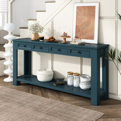 Console rectangulaire en bleu foncé: meuble d'entrée avec table de tiroir bleue: élégant pour les espaces