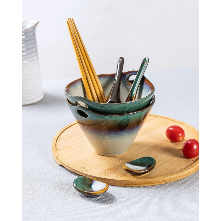Set of 2 Luxury Gold Plated Ramen Noodle Bowls W/ Chopsticks Tropical Sun  Owl for sale online