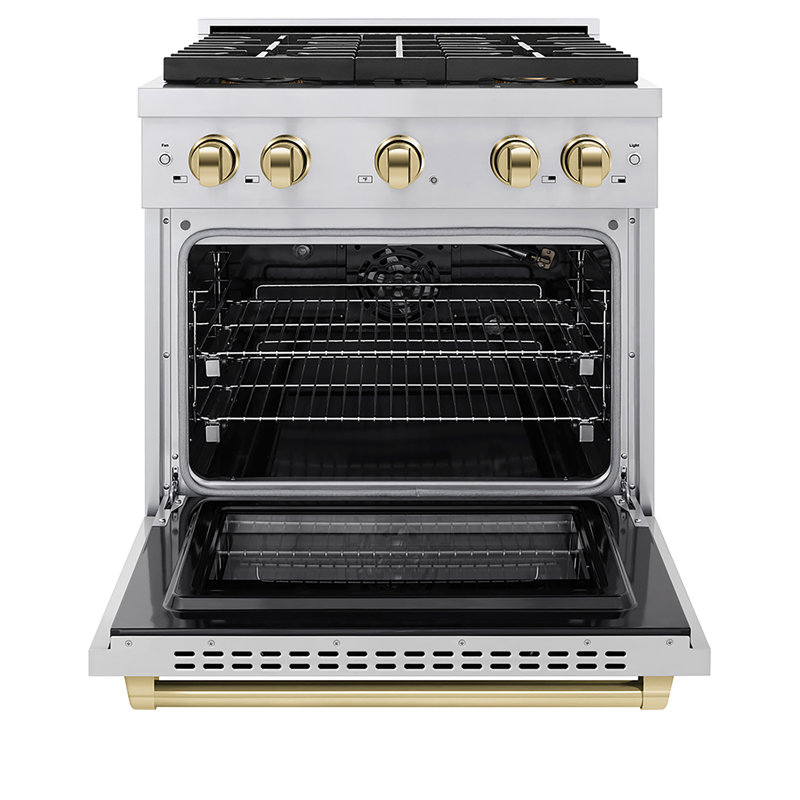 ZLINE Autograph Edition 30 in. 4.2 cu. ft. Paramount Gas Range W/ 4 Burner DuoPro Cooktop and Convection Gas Oven in Stainless Steel W/ White Matte Door and Champagne Bronze Accents