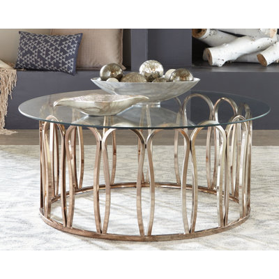 Rafila Round Coffee Table with Glass Top in Chocolate Chrome and Clear