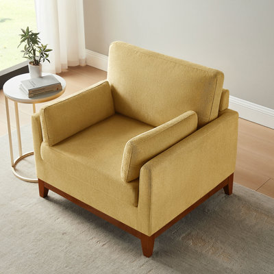 Chenille Accent Chair With Solid Rubberwood Legs