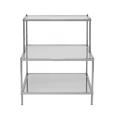 Glam Mirrored Accent Table With Stair Step Shelves