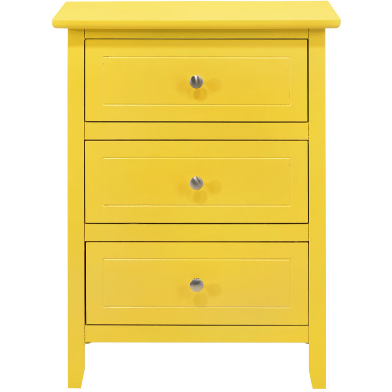 Table de chevet jaune pour chambre à coucher - Fabrication robuste, 3 tiroirs inclus avec armoire à matériaux