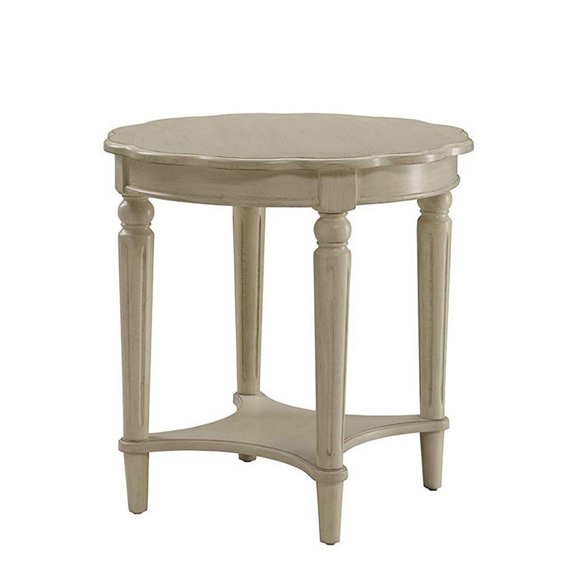 Avarey Traditional 24"Dia Round 1-Shelf End Table with Scalloped Top, Antique White