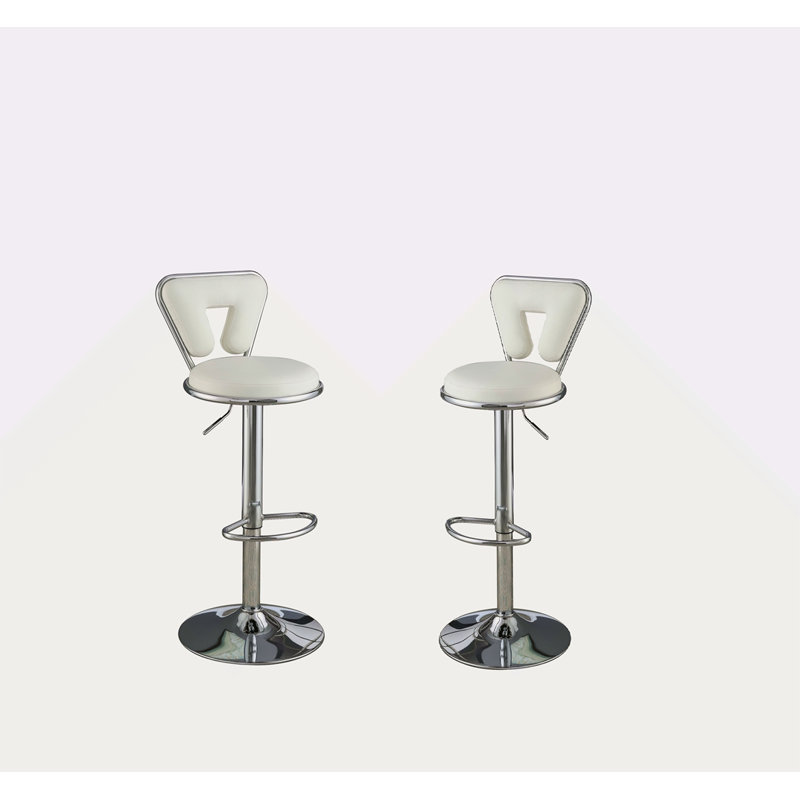 Tabouret de bar ajustable à gaz et fauteuil à base en métal chromé, ensemble moderne et élégant de 2 chaises, Blanc
