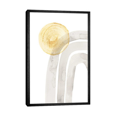 Abstract Grey Rainbow And Mustard Sun by Whales Way - Painting on Canvas