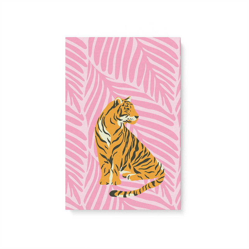 Tiger in Pink Paradise Wrapped Canvas, 30" H x 20" W
