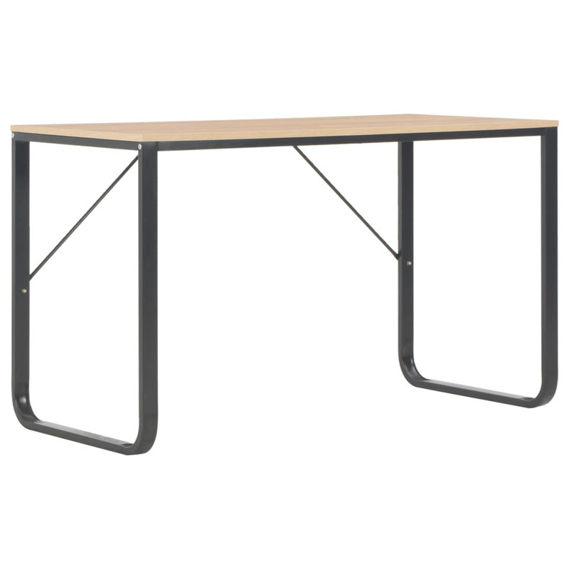 Computer Desk Home Office Table Standing Writing Desk with Metal Frame, Oak/Black