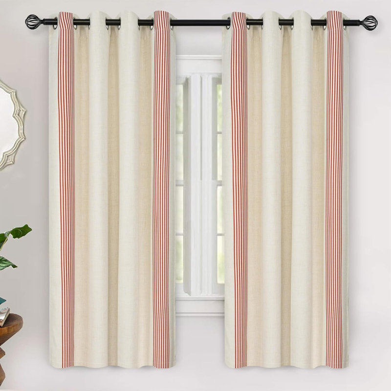 Velmer Blackout Curtain Pair, 52" W x 63" L, Red/Beige