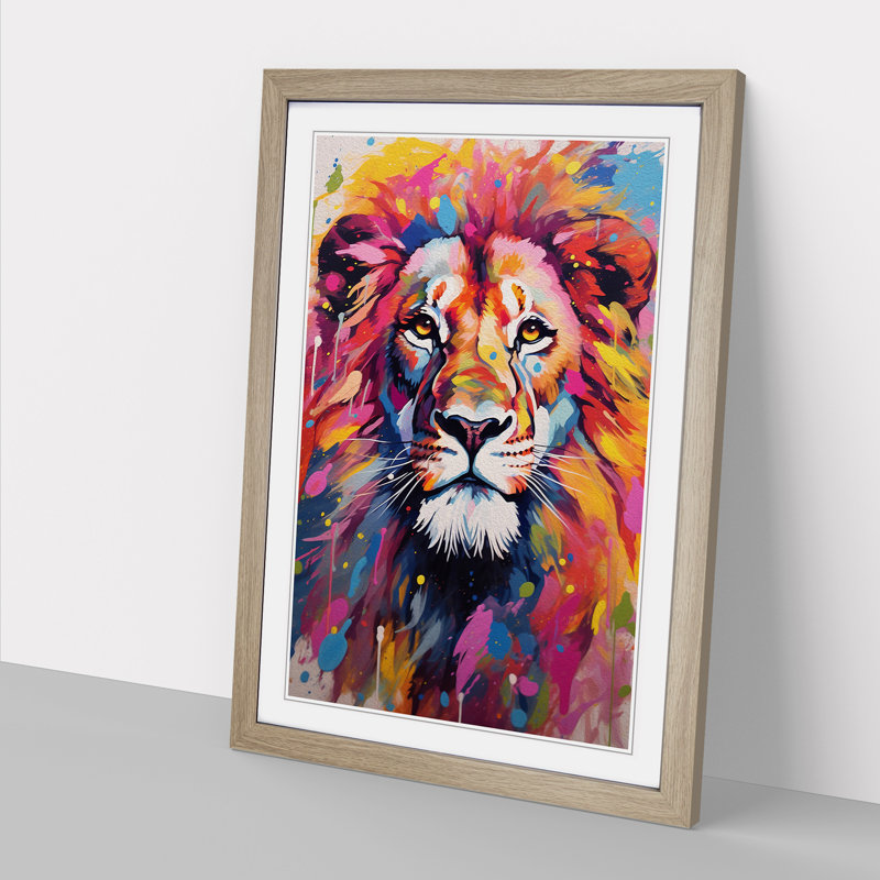 Lion Colour Field - Framed Print, Oak, 46cm H x 34cm W x 2cm D
