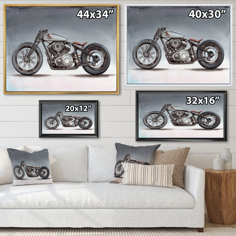 Moto personnalisée sur fond gris - impression sur toile, Cadre flottant blanc, H 30 po x l 40 po x P 1,5 po