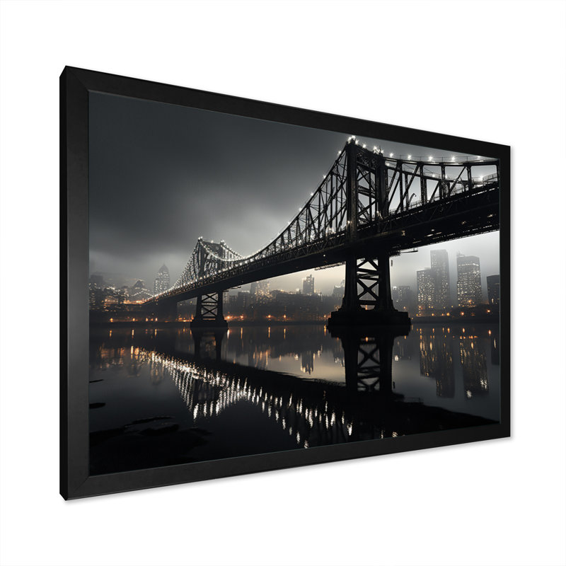 «Gray Bridge Urban Connection Charcoal II», reproduction sur toile, H 34 po x l 44 po x P 1,5 po, Cadre photo noir