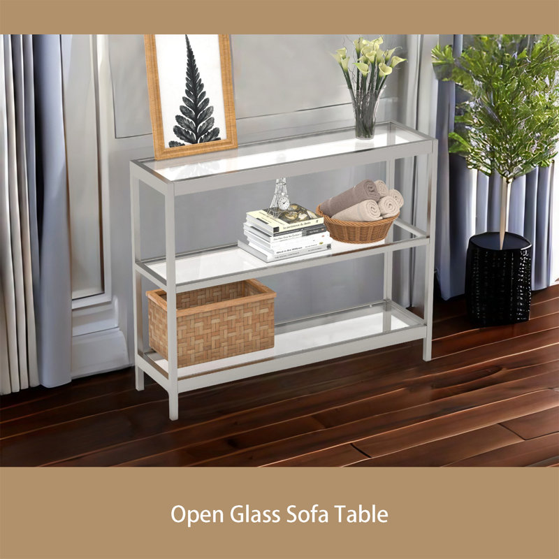 35.43'' Glass Top Console Table, White