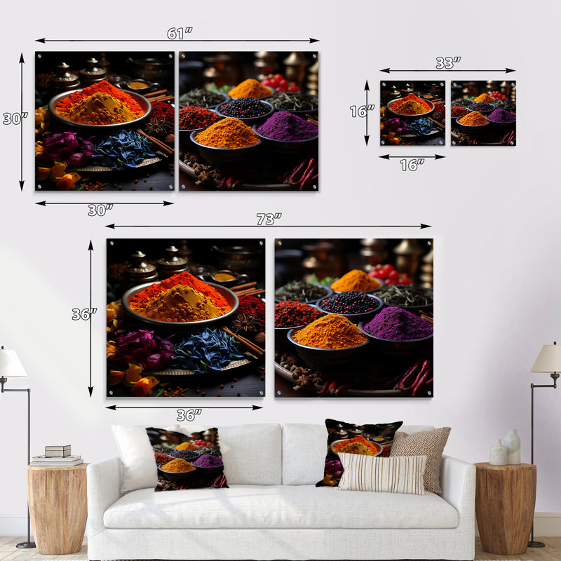 Arabian Spices Whimsical Flavors - Ensemble de 2 verres muraux en acrylique, H 16 po x l 33 po