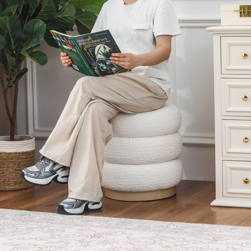 Repose-pieds rond en velours, Blanc
