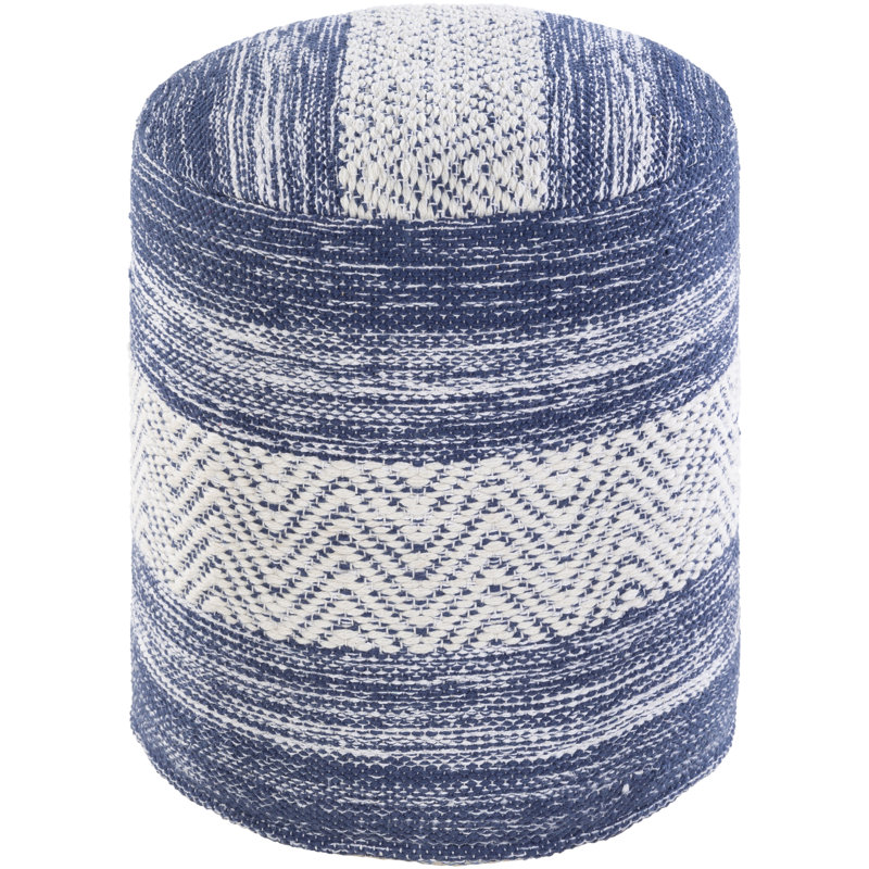 Coldwater Upholstered Pouf, Beige/Denim