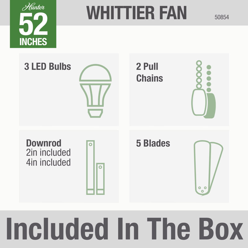 52" Whittier 5 - Blade Standard Ceiling Fan with Pull Chain and Light Kit Included