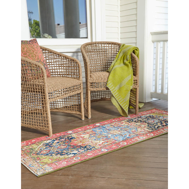 Tapis traditionnel d'intérieur / extérieur Multi Limon, Tapis de couloir 2 pi 7 po x 5 pi 3 po
