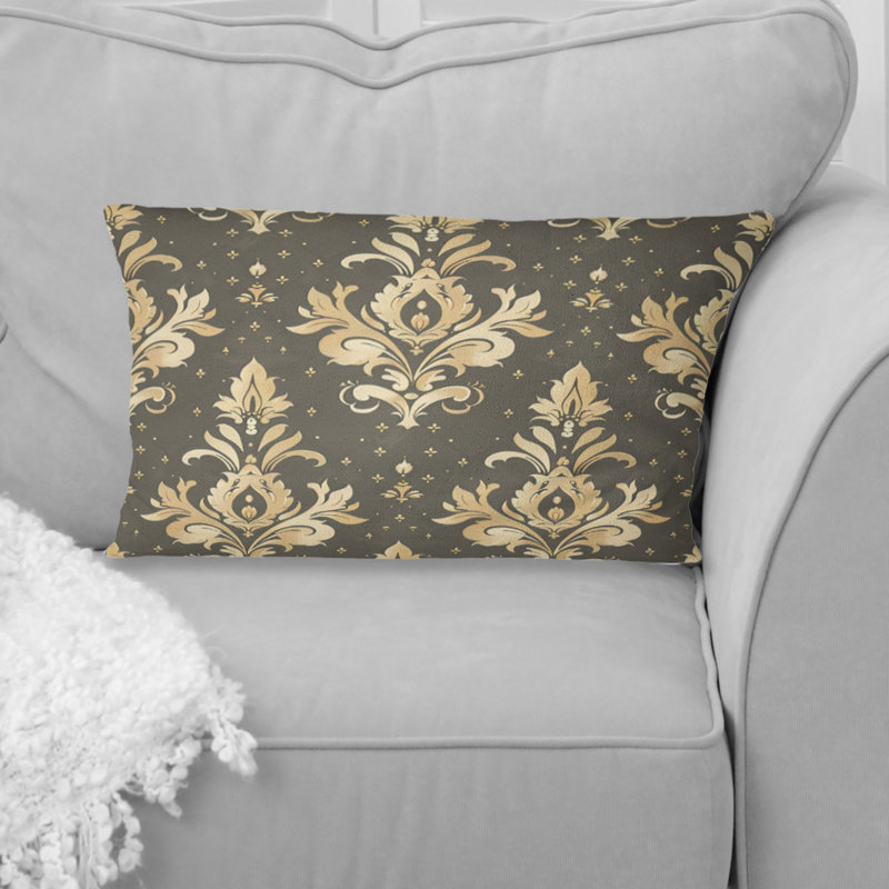 Coussin lombaire traditionnel à motif damassé brun et or IV