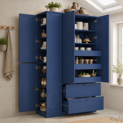 Tall Farmhouse Pantry Cabinet with Pull-Out Trays