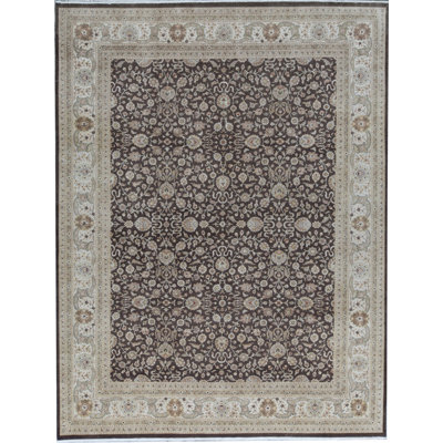 Tapis taupe et beige noué à la main de haute qualité