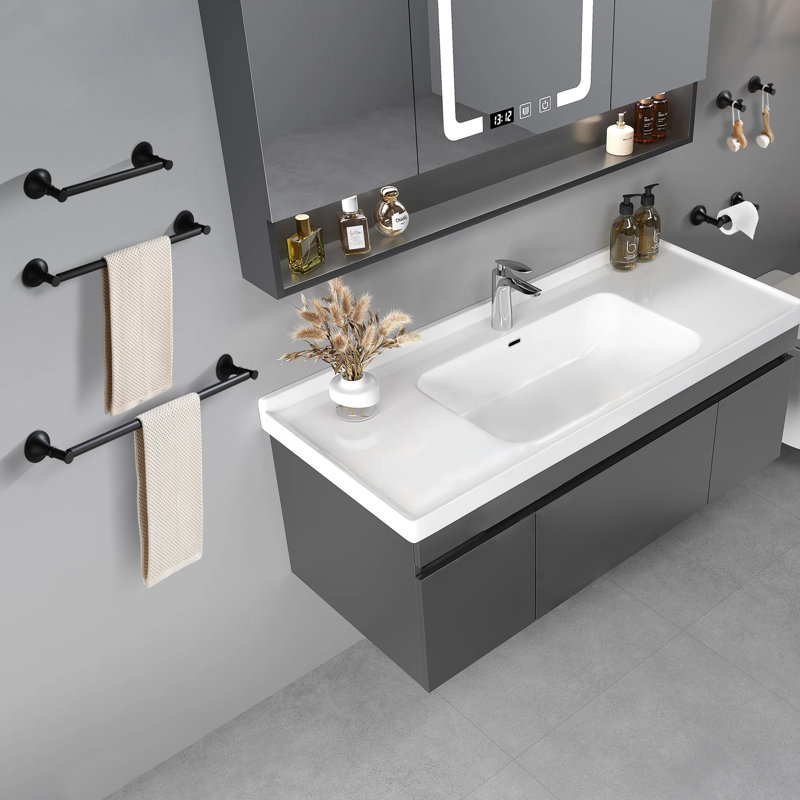6 - Piece Bathroom Hardware Set, Matte Black, 3" H x 22" W x 3" D