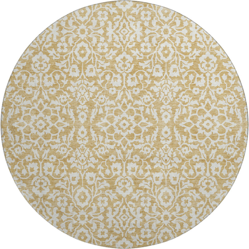 Premium Machine Washable Prisco Gold Rug, Round 8'