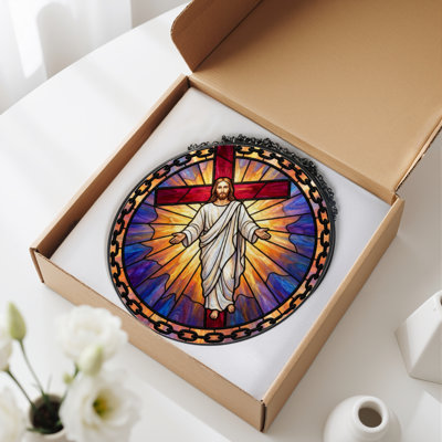 12"H Christ Cross Stained Glass Window Panel
