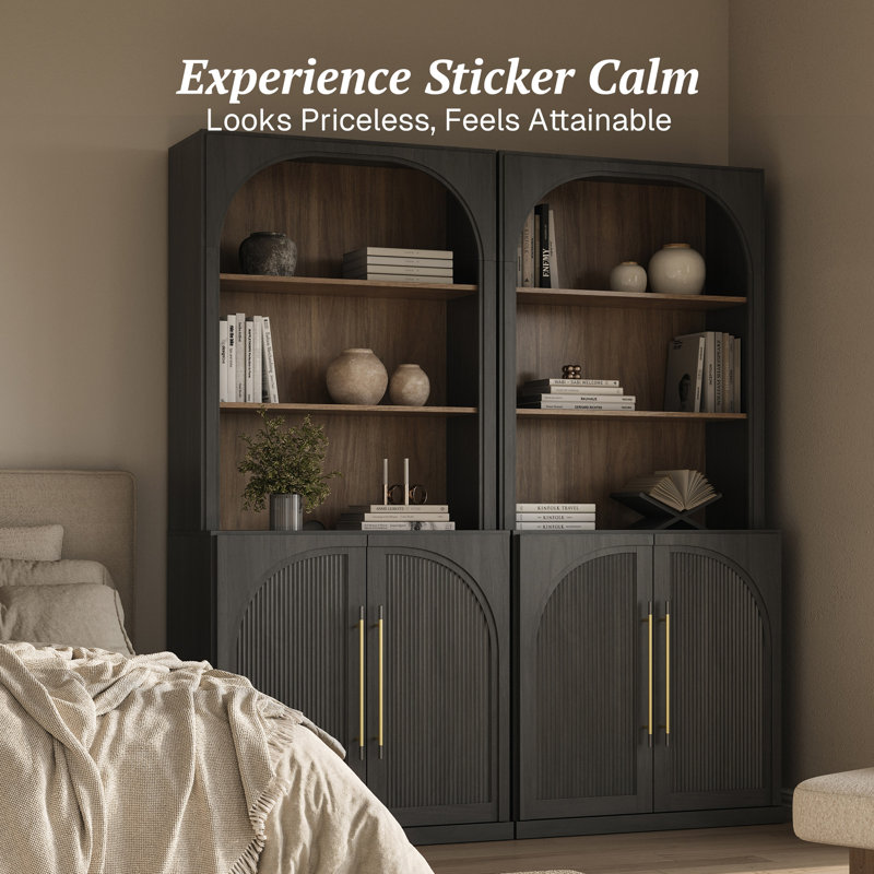 Set of 2 72" Tall Wood Sideboard w/3-Tier Shelves, Ebony, Ebony