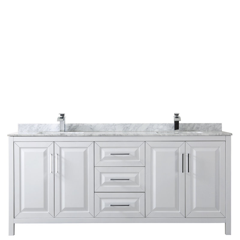 Daria 80'' W Double Vanity, White, Polished Chrome, Carrara Cultured Marble