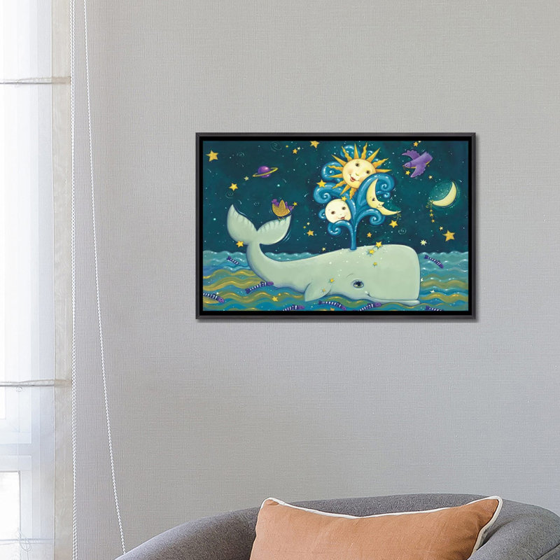 «Sunny Whale» par Viv Eisner - impression, Aucun mat, H 18 po x l 26 po x P 1,5 po, Toile avec cadre noir patiné