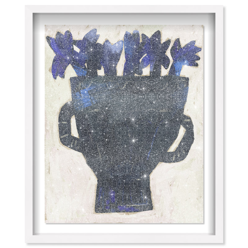 Indigo Vase II Shadowbox Floral & Botanical Print by Oliver Gal, Black Frame, 16 x 20, 21.5"H x 17.5"W, White Shadowbox