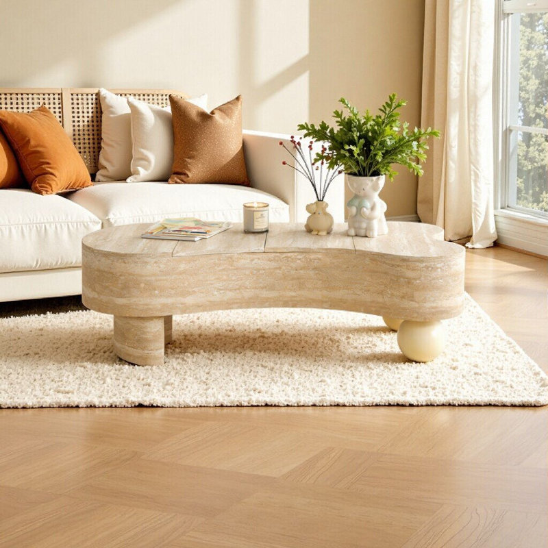 Table basse à plateau rabattable irrégulière avec rangement caché - Accent de salon moderne en MDF brun beige