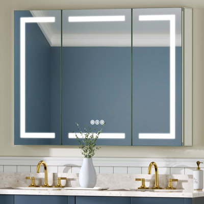 LED Lighted Bathroom Medicine Cabinet With Mirror, Defogger, Touch Sensor, 3 Colors, Dimmer, Outlets And Usbs, Recessed Or Wall Mount
