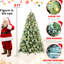 Arbre de Noël de 7 pi équipé de 400 lumières à DEL blanc chaud, 1348 pointes d'aiguilles mixtes et dures, 82 branches de pin, installation facile à charnières pour un joyeux matin, branches pré-enfilées, assemblage sans effort et