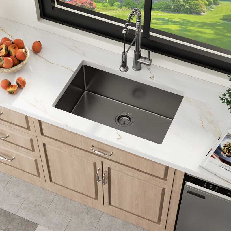  30" L X 18" W  Single Bowl 16 Gauge Stainless Steel Undermount Kitchen Sink with Bottom Grid, 10" H x 30" L x 18" W