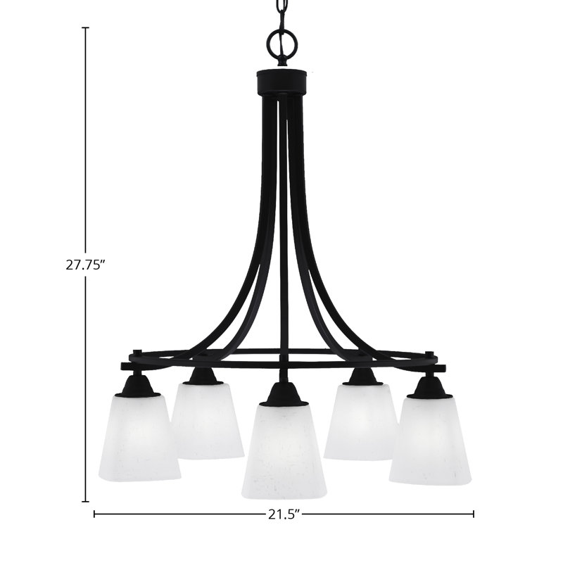 Paramount 5 Light Downlight Chandelier Shown In Matte Black Finish With 4.5" Square White Muslin Glass