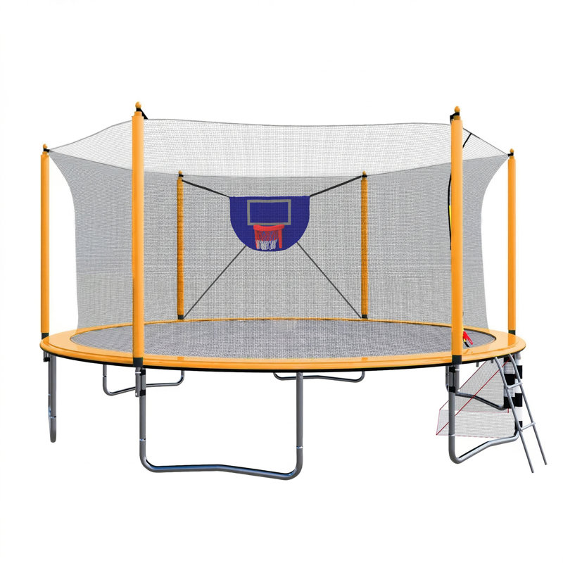 Trampoline 16 pi avec pompe à panier de basketball et échelle (enceinte de sécurité intérieure) avec but de soccer orange