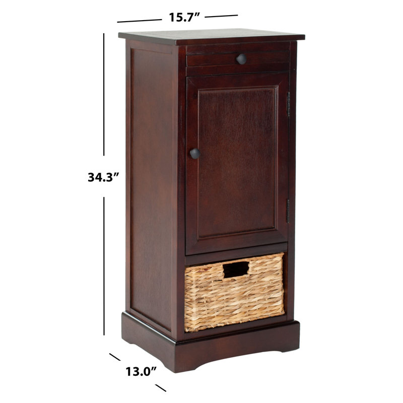 Dark Cherry Tall Accent Cabinet with Woven Basket