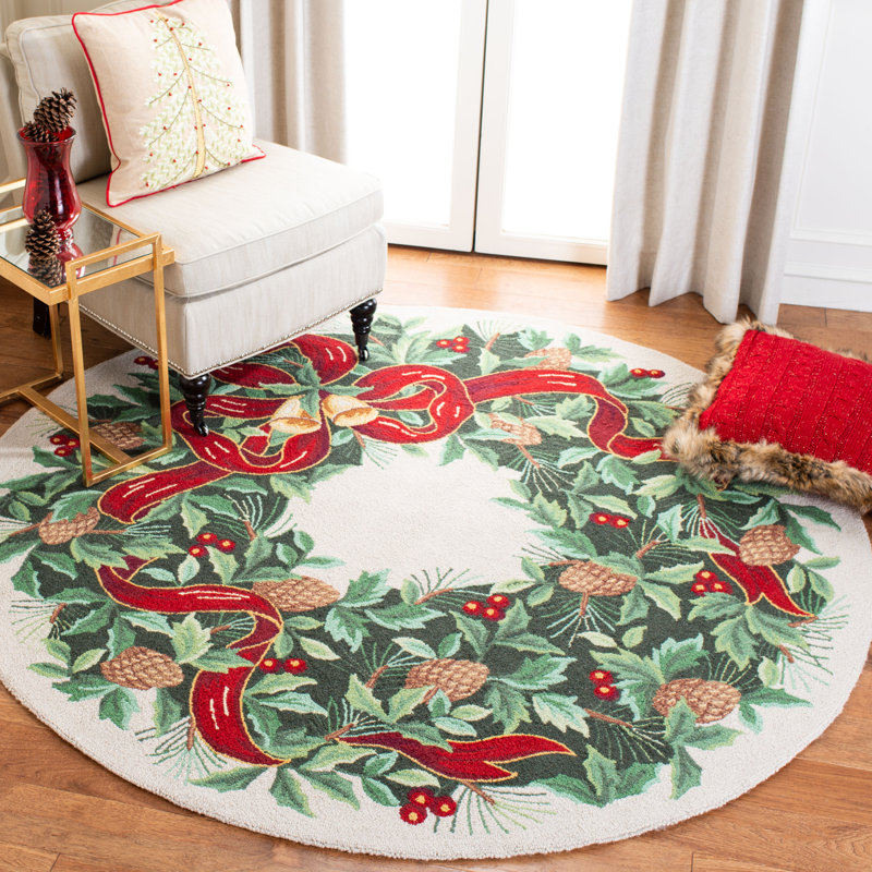 Tapis floral en laine Etta, Rond 5 pi