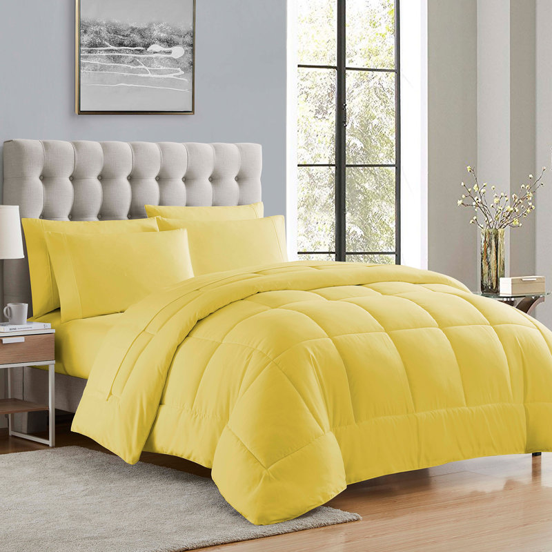 All Season Bed-in-A-Bag 5pc/7pc Solid Color Comforter & Sheet Set Ultra Soft Bedding by Sweet Home Collection, Yellow