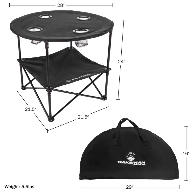 Table de camping d'extérieur Wakeman - Table pliante avec porte-gobelets et sac de transport pour pique-nique, hayon, plage ou camp - Équipement de camping