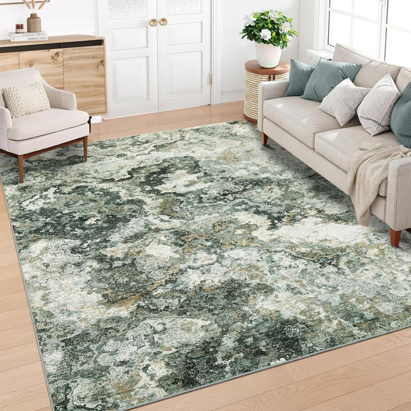 Washable Rug, Abstract Non-Slip, Soft Low Pile for Kitchen, Hallway, Bathroom, Laundry, Indoor Accent Carpet.