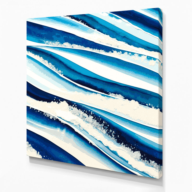 Art mural horizontal horizontal rayé blanc azur sur toile, H 32 po x l 32 po