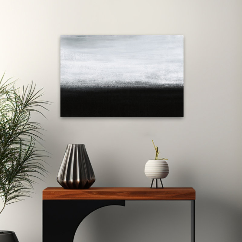 Lever de soleil - Art moderne minimaliste contemporain, art noir et blanc abstrait, H 16 po x l 24 po