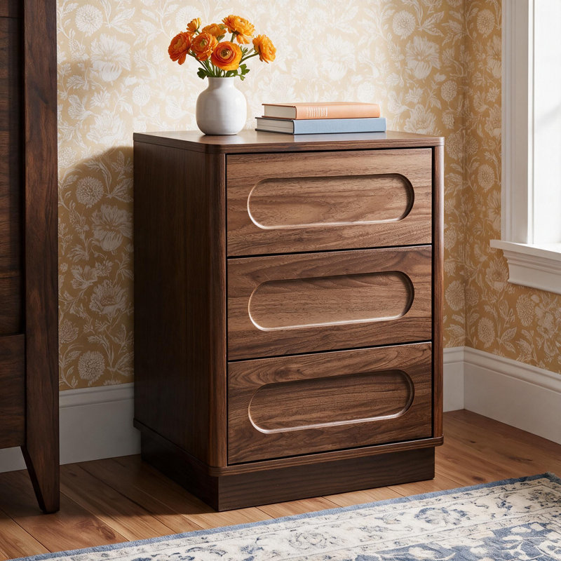 Commode 3 tiroirs en noyer foncé de 21,65 po avec rangement pour chambre à coucher et salon