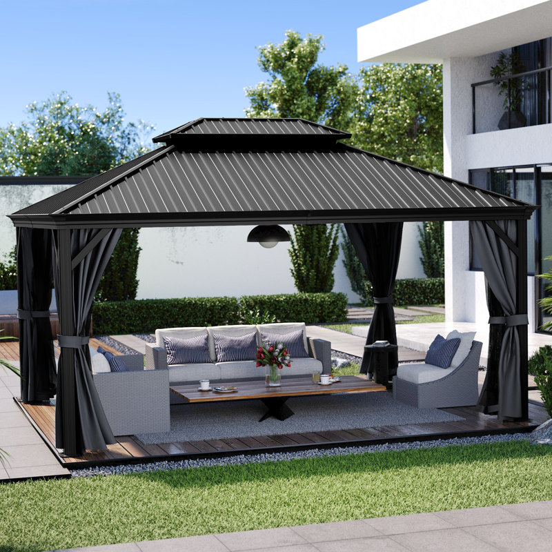 Pavillon de jardin en aluminium, Gris, Gris foncé, l 12 pi x P 16 pi