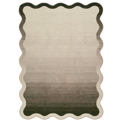 Scalloped Area Rug Washable Modern Carpet with Non-Slip Backing, Decorative Ombre Floor Rug, Stain-Resistant Low Pile Indoor Mats for Bedroom, Living Room, Nursery